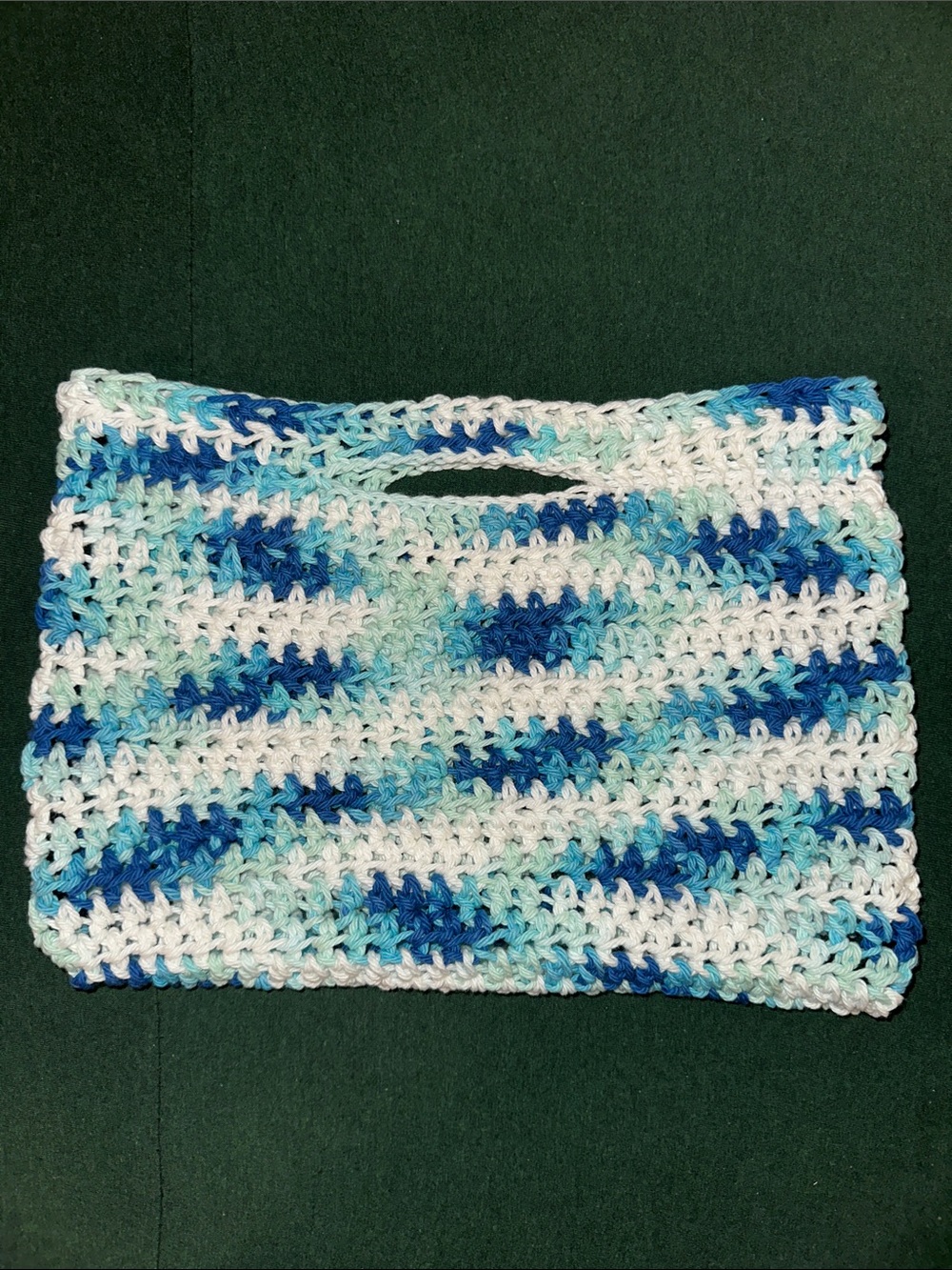 Hand-Crocheted Blue & White Striped Women's Carry Bag